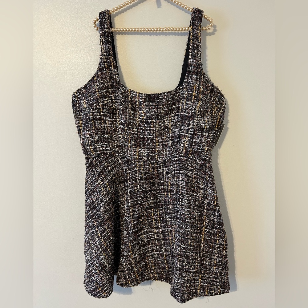 NWT Eloquii Tweed Mini Dress Plus Size 18 Black Fit & Flare Chic Colorful Straps